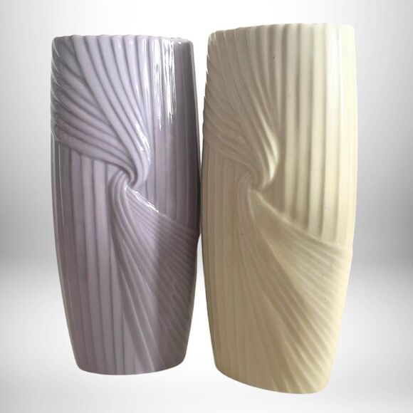 Vintage Fluted Porcelain Bud Vase - Lavender and Cream - Avon Stamped - Art Deco - Picture 4 of 4